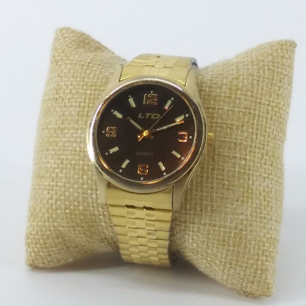 Vintage Men's LTD Gold Tone Bracelet Wristwatch Stainless Steel back LTD034